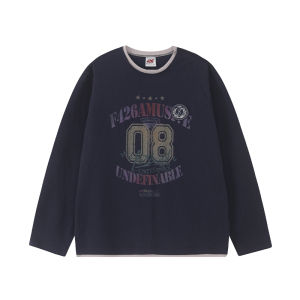 F426 Store Casual Loose Long Sleeve T-Shirt Vintage Print Couple Tee Spring Summer Youth Fashion round Neck Cotton Top