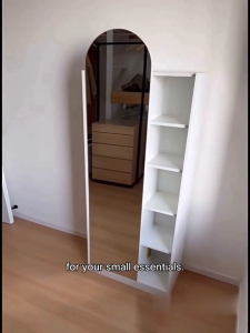THEATT Curved Arch Mirror Freestanding Floor Mirror Open Display Shelf Multi Layer Storage Shelves Closet Mirror