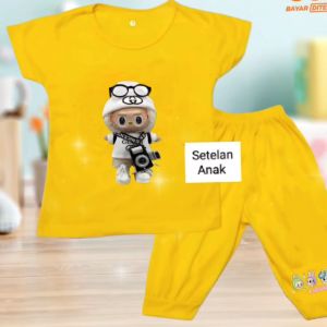 Setelan Kaos dan Celana panjang anak usia 1-8 tahun Edisi Labubu Kamera bahan Babyterry Terbaru