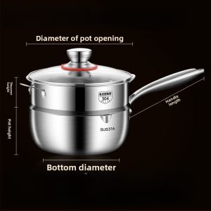 Food Grade 316L Stainless Steel Milk Pan Non-Coated Induction Cooker Noodle Cooking Small Pot Snow Flat Pan for Single Person