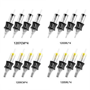 เข็มสักลายแบบตลับ 4 ชิ้น - 3RL 5RL 7 ซม. 9 ซม. เข็มสักลายแบบใช้แล้วทิ้งสำหรับเครื่องสักลายปากกาสำหรับการสักแบบถาวร
