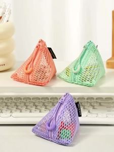 Triangular Mesh Storage Pouch Multi Purpose Zippered Pouch for Coins Jewelry USB Drives Small Accessories Daily Carry