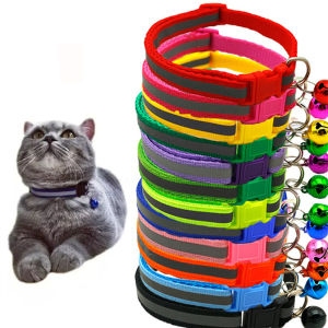 1pc Pet Collar Reflective Cat Puppy Collars with Small Bell Adjustable Night Safety Pet Neck Strap Casual Cat Small Dog Necklace