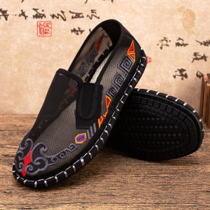 Summer New Style Embroidered Mesh Shoes with Cowhide Sole for Men