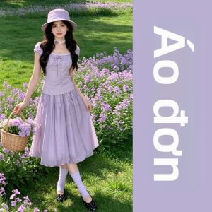 Y6Y | Bộ Đầm Phong Cách Pháp Màu Tím Cho Kỳ Nghỉ