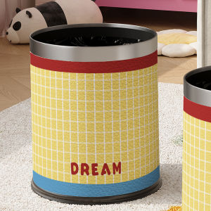 Leather Trash Can Large Capacity Bedroom Home Use Luxury Paper Basket Living Room round Shape Household Waste Bin 11L Capacity