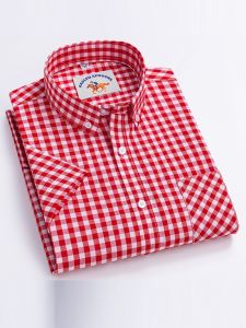 เสื้อเชิ้ตแขนสั้นผู้ชายลายสก็อตสไตล์เกาหลีแฟชั่นฤดูร้อน ทรงบาง ไม่ต้องรีด ผ้าฝ้ายผสมโพลีเอสเตอร์ ปกติ