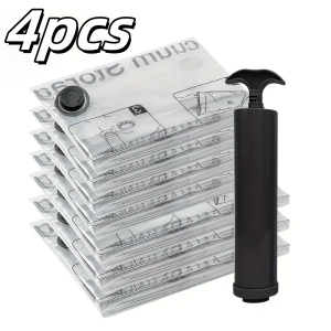 4pcs Vacuum Storage Bags with Hand Pump | Space-Saving Airtight Compression for Clothes Bedding Blankets