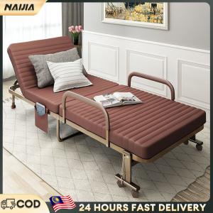 NAIJIA Luxury Folding Bed Rest Chair Foldable Bed Single Lunch Office 2M Portable Pearl Cotton Coffee Metal Folding Bed Household 折叠床