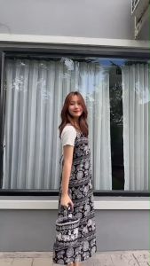 (ร้านค้าส่งไว) เดรสสายเดี่ยว หลังไขว้ ลายช้าง ผ้าสปันไทย พริ้วบางใส่สบาย พร้อมส่ง