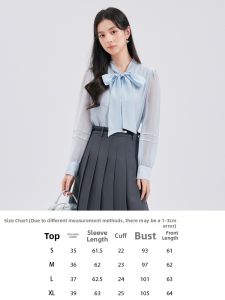 French Elegant Office Style Chiffon Long Sleeve Shirt Blue