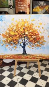 Tranh in Canvas Cây Vàng Trừu Tượng (Có hình thật - Đã có khung móc đinh treo) - The Canvas House