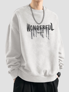 เสื้อสเวตเตอร์คอกลมผ้าฝ้ายแท้ทรงหลวมสำหรับผู้ชาย สไตล์อเมริกัน ทรงหลวมๆ อบอุ่นๆ สำหรับฤดูใบไม้ร่วงและฤดูหนาว