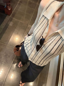 CHOEFULYN | Stripe Sleeveless Knit Vest Elegant and Youthful