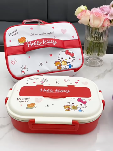 Sanrio Genuine Cute Cartoon 304 Stainless Steel Compartment Lunch Box Student Office Worker Buckle Fresh-Keeping Lunch Box