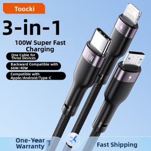 Toocki | 3-in-1 100W Fast Charging Cable for Multiple Devices with iPhone 15 Compatibility