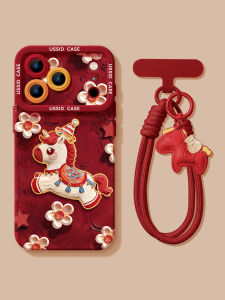 YOUSIDUN | New Year Horse Design iPhone Case Red Silicone with Rope