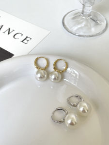 S925 Sterling Silver Heavyweight Pearl Earrings Womens Classic Simple Fashion Ear Jewelry Full Body round Pearl Drop Earrings