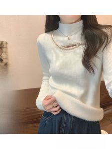 chaqi | Thickened Hollow Out Diamond Womens Knitted Sweater Winter Warm Inner Wear Fleece Lined One Piece Velvet Top Commute Style