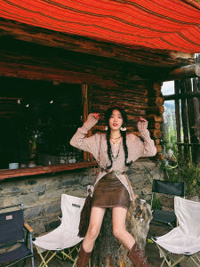 Feng Boss Autumn Vintage Brown Short A-Line Leather Skirt Women Slimming Versatile High Waist Half Body Skirt