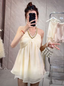 BINKAFENNY | Pure Desire Elegant White Heavy Diamond Embellished Neck Hanging Chiffon Top Women Summer Design Sensation Sleeveless Shirt