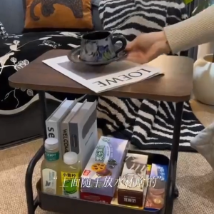 โต๊ะชา มีล้อ ชั้นวางของรถเข็น รถเข็นเก็บของ โต๊ะข้างโซฟา ทำด้วยไม้ โต๊ะข้างเตียง Side Table coffee table โต๊ะอเนกประสงค์ โต๊ะมีล้อ ประหยัดพื้นที่ 2 ชั้ โต๊ะขนาดเล็ก