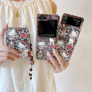3D KT Cat Leopard Print Shell for Samsung ZFlip7FE Phone Case Foldable Screen ZFlip6 Protective Cover ZFlip5 Anti-Fall Shell