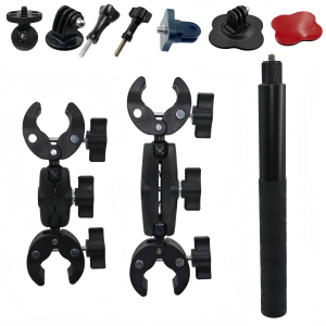 Double Clamp Motorcycle Mount Kit for Insta360 X5 X4 X3 X2 RS DJI Action 6 5 Pro GoPro Hero 13 12  Handlebar Selfie Stick Camera