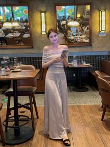 VKSOD | Slimming Knitted Lace Shoulder Bared Loose Half Skirt Two Piece Set Summer Fashion Womens Short Sleeve Casual Wear Ensemble