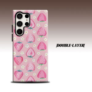 Watercolor Strawberry For Samsung Galaxy S26 S25 S24 A56 A36 Dual Layer Luxury Fashion Full Lens Protective Case