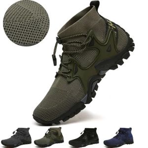 Knitted Mesh Hiking Shoes Men High-top Outdoor Sneakers Women Thick Soled Sports Shoes for Climbing Trekking Anti-slip Wear-resistant