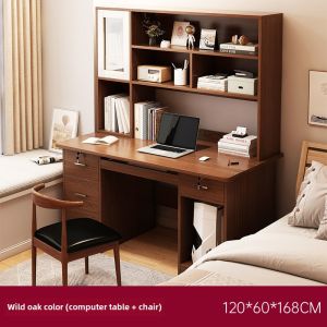 Desk Bookshelf Integrated Desk Burlywood Computer Desk Desktop Study Table Student Desk Bedroom and Household Desk Yi