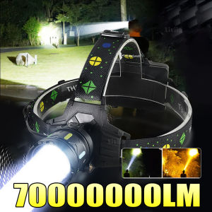 70000000LM Rechargeable LED Headlamp 3000M Long Shot Headlight High Power Head Flashlight White/Yellow Lighting Fishing Lantern