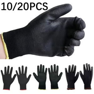 10/20PCS Coating Nylon PU Work Gloves Woodworking Non-slip Durable Coating Nylon PU Work Gloves Camping Lock Edge Colour Random