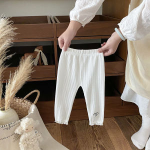 Spring Autumn Girls Casual Long Pants Floral Edge Base Layer Pants Outerwear Childrens Clothes Korean Style Cotton Fabric