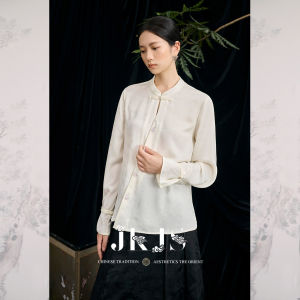 JK＆JS | Elegant White Shirt New 2025 Luxury Sensation National Style Chinese New Fashion Top JKJS Drunken Qingfeng Long Sleeve Round Neck