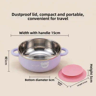 WODEBAIHUI | Silicone Suction Stainless Steel Baby Feeding Bowl