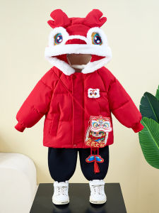 เสื้อคลุมกันหนาวสีแดงสำหรับเด็ก ชุดกันหนาวสไตล์จีนใหม่ ชุดเด็กชาย ชุดเด็กหญิง ชุดฉลองอายุครบ 1 ปี ชุดเด็กผ้าฝ้าย ชุดเด็กฤดูหนาว