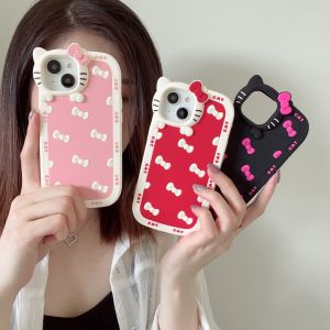 Sanrio | INS Korea Bowknot Sanrio Hello Kitty Silicone Phone Case For iphone 17 16 15 14 13 12 Pro Max 11 Matte Shockproof Soft Cover