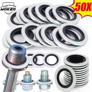 【WOKEN】50ชิ้นรถกระทะน้ำมันท่อระบายน้ำซีลปะเก็นอลูมิเนียมท่อระบายน้ำปลั๊กปะเก็นแหวนปะเก็นเหมาะสำหรับเรโนลต์ 110265505Rอุปกรณ์เสริมในรถยนต์