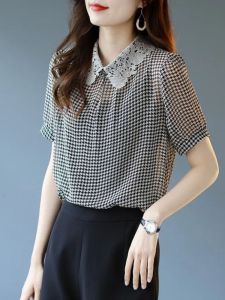 เสื้อเชิ้ตผ้าชีฟองลายสก็อตบางๆ แขนสั้น ทรงสลิมฟิต แฟชั่นฤดูร้อน เสื้อเชิ้ตผู้หญิง ดีไซน์เก๋ไก๋ สไตล์เกาหลี