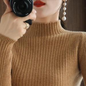 WANGGONGZHU | Womens Knitted Long Sleeve Slim Fit Pullover Base Shirt Half High Collar Warm Fashionable Inner Wear Turtleneck Sweater