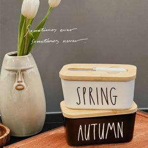 Large Rectangular Ceramic Seal Storage Box for Cheese and Butter with Smear Knife and Wooden Lid SUREON Shane Kitchen and Cooking Tool
