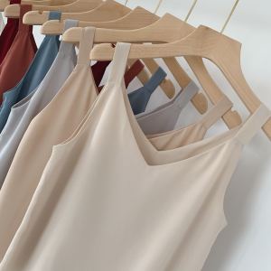 Summer New Style V-Neck Double Layer Silk Top Wide Strap Loose Slimming Outerwear Suit Inner Match Base Shirt Womens Fashion