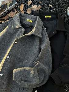 แจ็คเก็ตขนสัตว์ทรงหลวมสไตล์เกาหลีสำหรับผู้ชาย แจ็คเก็ตขนสัตว์สีพื้น แจ็คเก็ตขนสัตว์คอปกปิด แจ็คเก็ตขนสัตว์แขนยาว