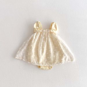 Korean-style summer baby girl sweet bow jacquard sling dress summer baby girl princess gauze dress very suitable for going out