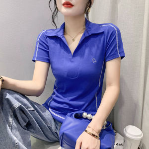 YIMEI Áo Cotton Thêu Chữ Áo Thun Nữ Tây Hóa Xuân/Hè 2023 Thời Trang Mới Ôm Vừa Áo Phông Cổ Chữ V Ôm Sát Ngắn Tay Ôm Vừa