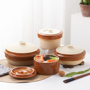 Traditional Purple Clay Ceramic Bowl round Shape Steamed Rice Bowl Cover Included Commercial Use round Rice Bowl