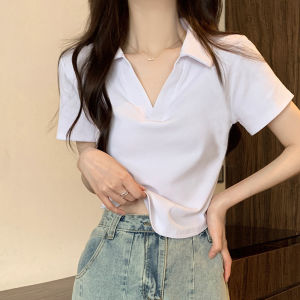 Áo Thun Cổ Polo Tay Ngắn Cotton in Họa Tiết Mùa Hè 2023 Dáng Ôm Vừa Vặn Dành Cho Nữ Áo Thun Cotton Phong Cách Hàn Quốc