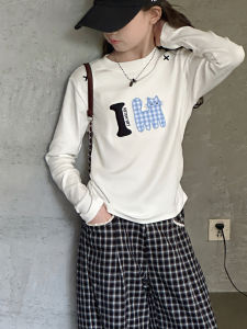 Girls Long Sleeve T-Shirt Autumn Wear Inner Wear Outer Wear Cute Base Shirt Korean Style Slim Fit Cotton Polyester Blend